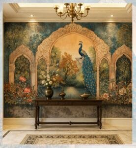 peacock garden arch mural tapestry wallpaper