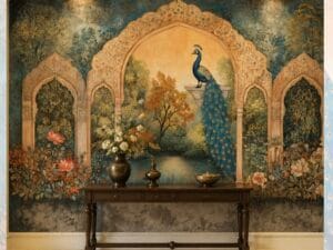 peacock garden arch mural tapestry wallpaper