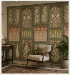 Vintage heritage floral panel wallpaper