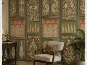 Vintage heritage floral panel wallpaper