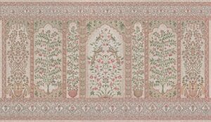 Floral Mughal art wallpaper with birds and flowers.