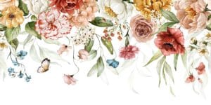 Floral watercolor wallpaper with colorful flowers