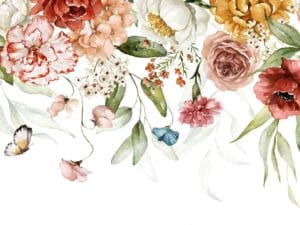 Floral watercolor wallpaper with colorful flowers