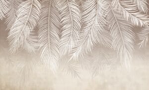 Beige palm leaf wallpaper with white botanical design