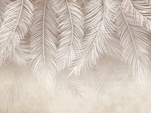Beige palm leaf wallpaper with white botanical design