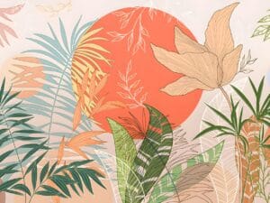 Colorful Tropical Leaf Wallpaper Design