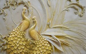 Golden Peacock Wall Art Wallpaper Design