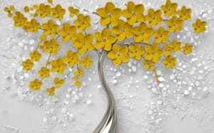 Yellow floral tree wallpaper