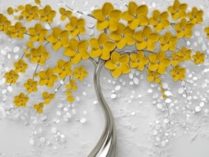 Yellow floral tree wallpaper
