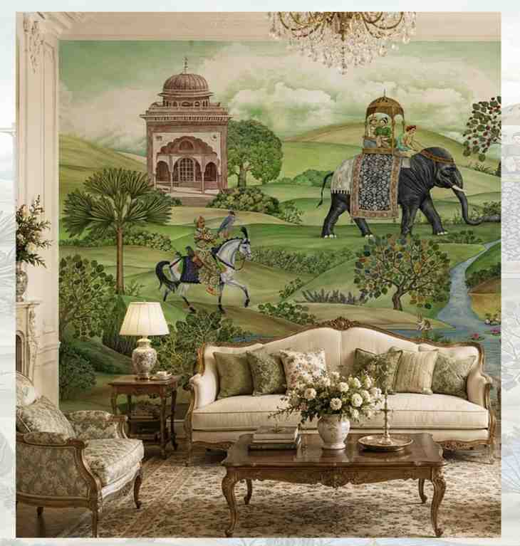 Royal elephant heritage wallpaper for living room