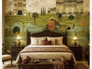 Royal palace wallpaper with elephants for bedroom.