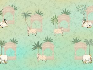 Indian cow and palace arch wallpaper