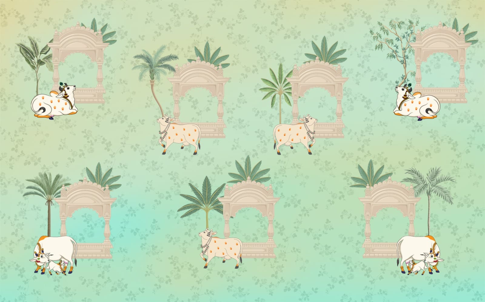 Indian cow and palace arch wallpaper