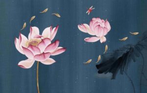 Pink Lotus Flower Wallpaper with Dark Blue Background