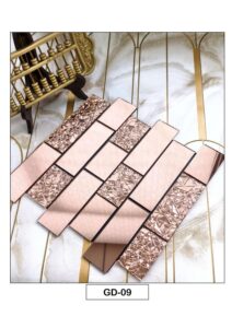 rose gold mosaic tiles with reflective metallic and textured square patterns
