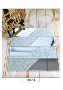 silver decorative wall panel with geometric mirrored and textured sections