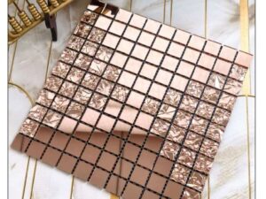 rose gold mosaic tiles with glossy and textured square patterns