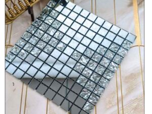 silver mirror mosaic tile with textured and reflective square pattern