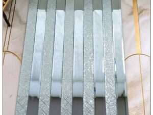 silver textured decorative wall panel with reflective vertical strips